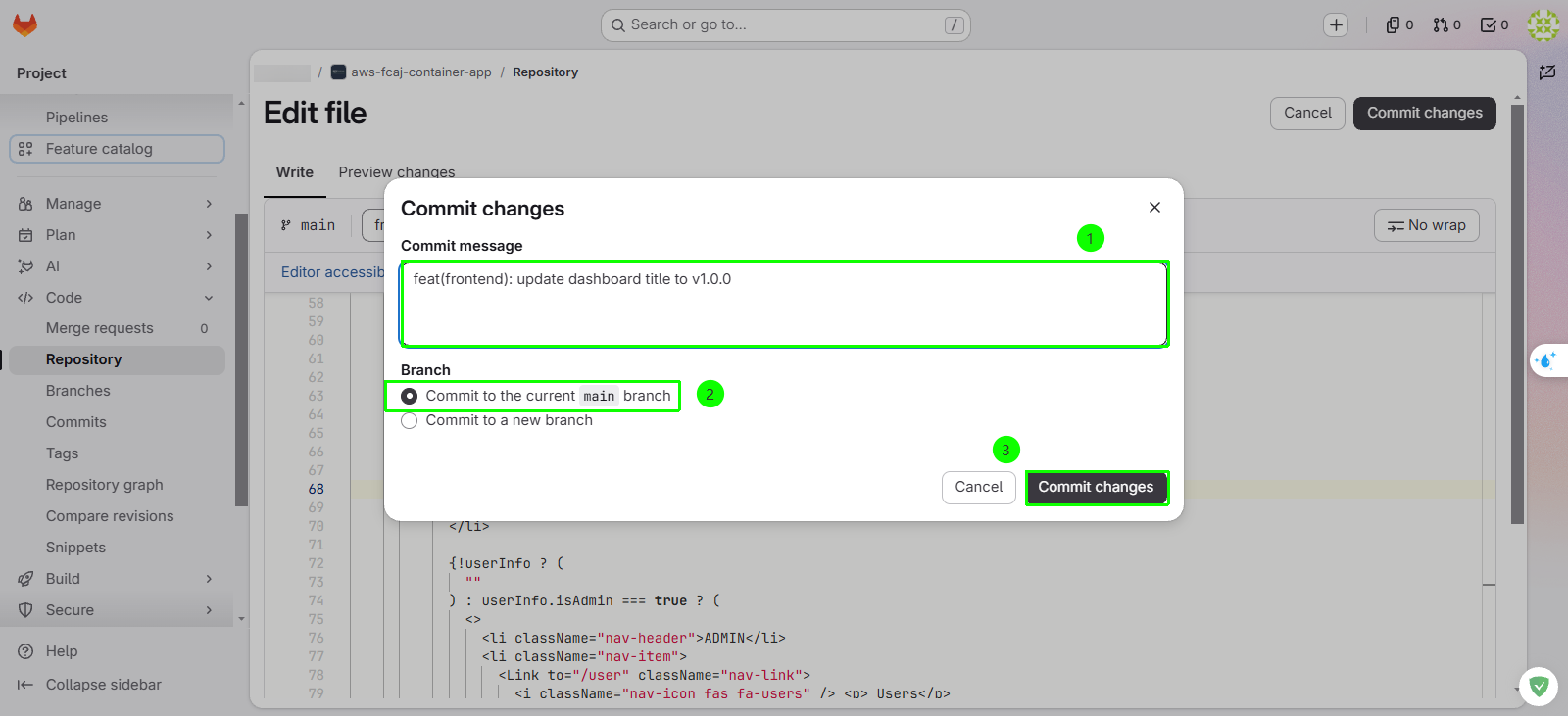 Commit Changes