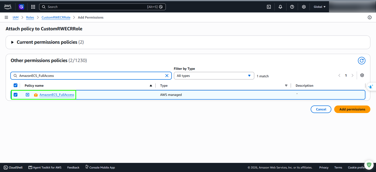 Search ECS Policy