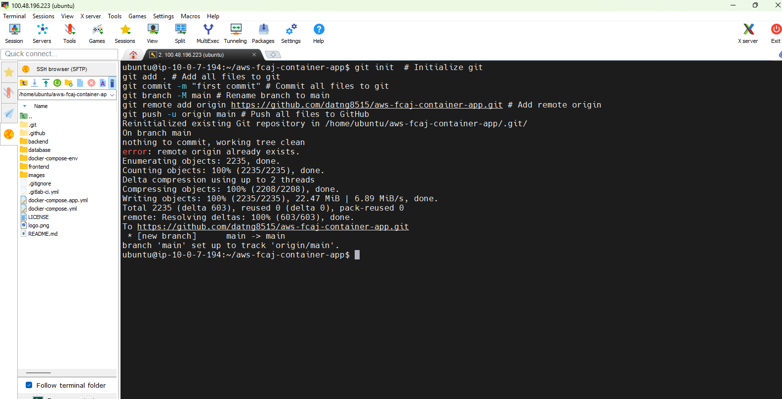 Push repository source code to GitHub