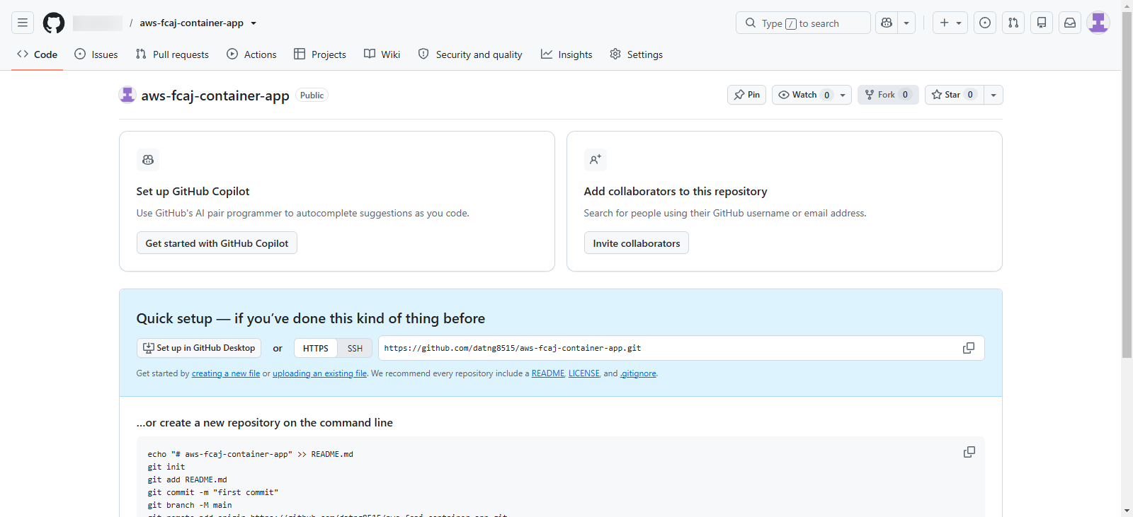 Empty repository quick setup page