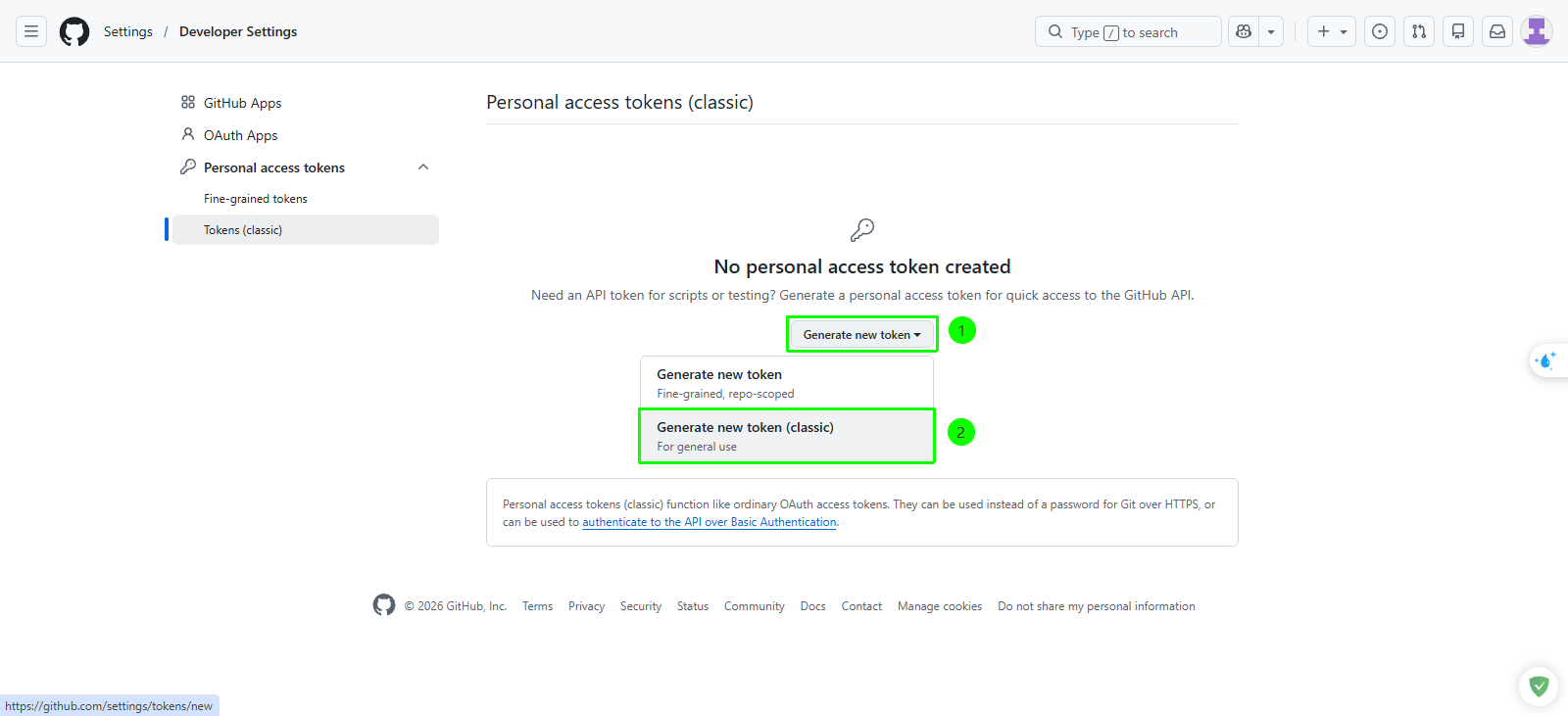 Generate new token option