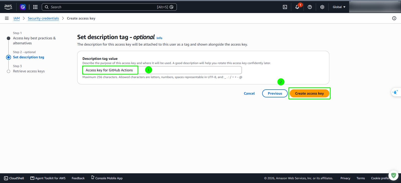 Set description tag for access key