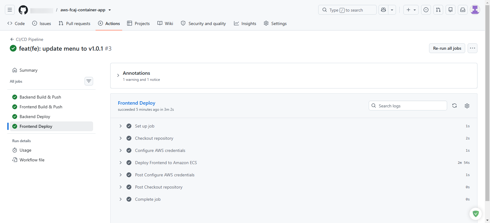 Frontend deploy job execution