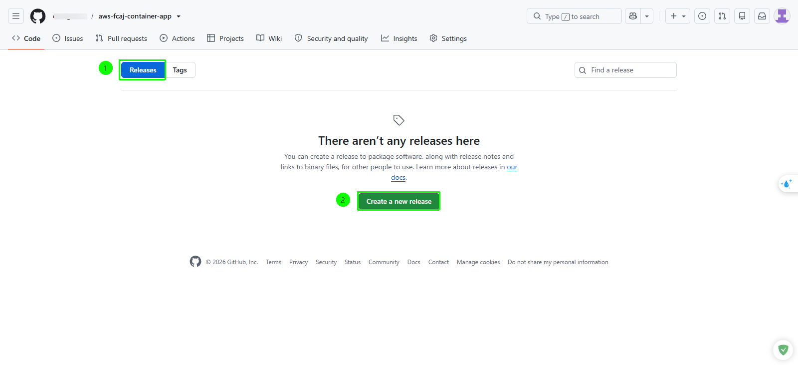 Create a new release button