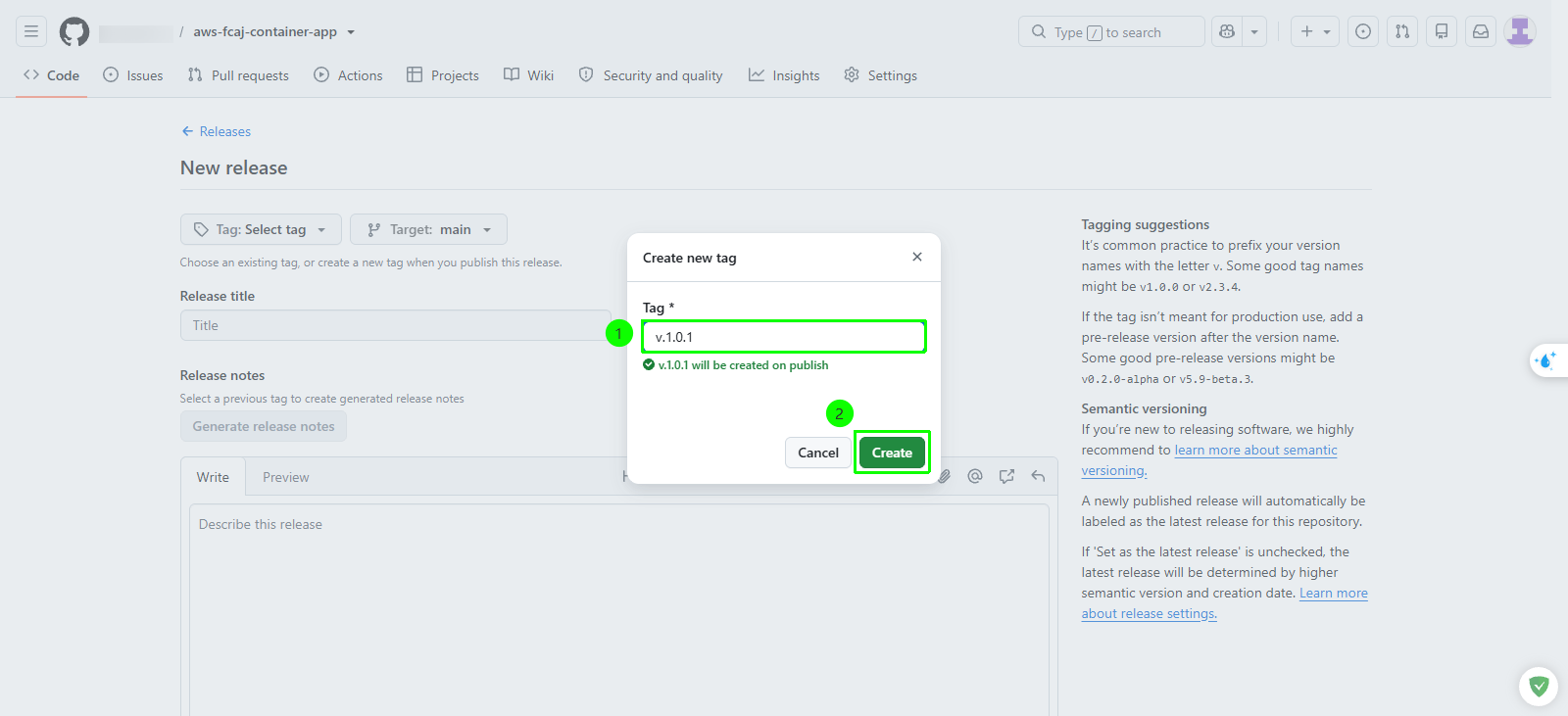 Confirm create tag on publish