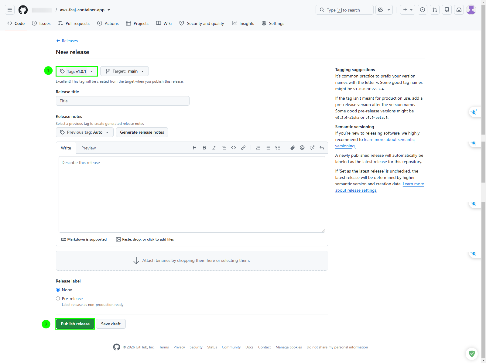 Publish release button