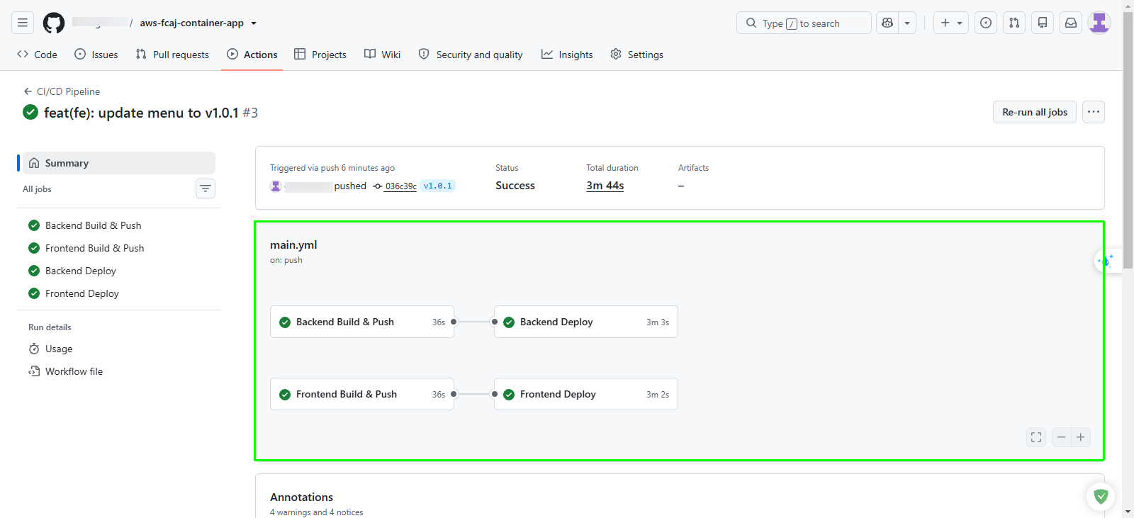 GitHub Actions workflow execution status