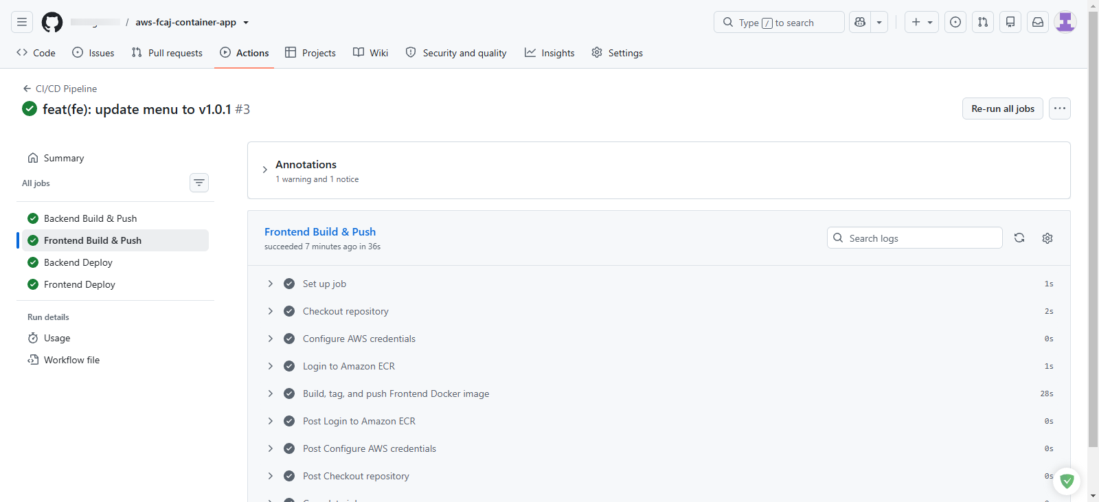 Frontend build and push job execution