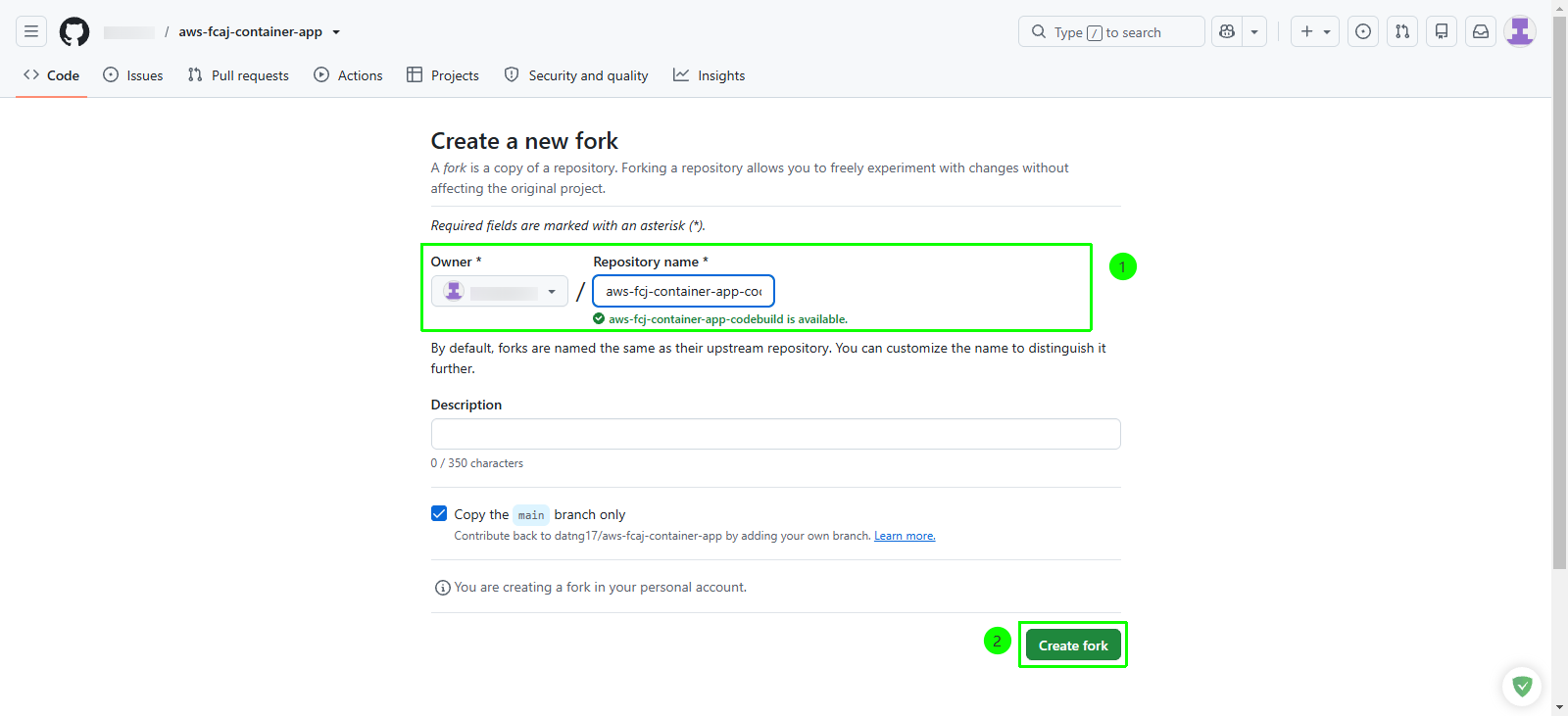 Configure fork parameters