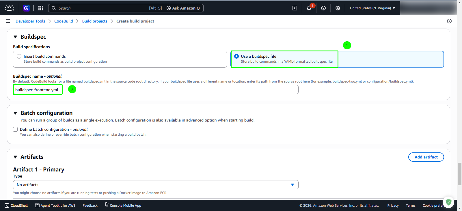 Configure buildspec file and artifacts