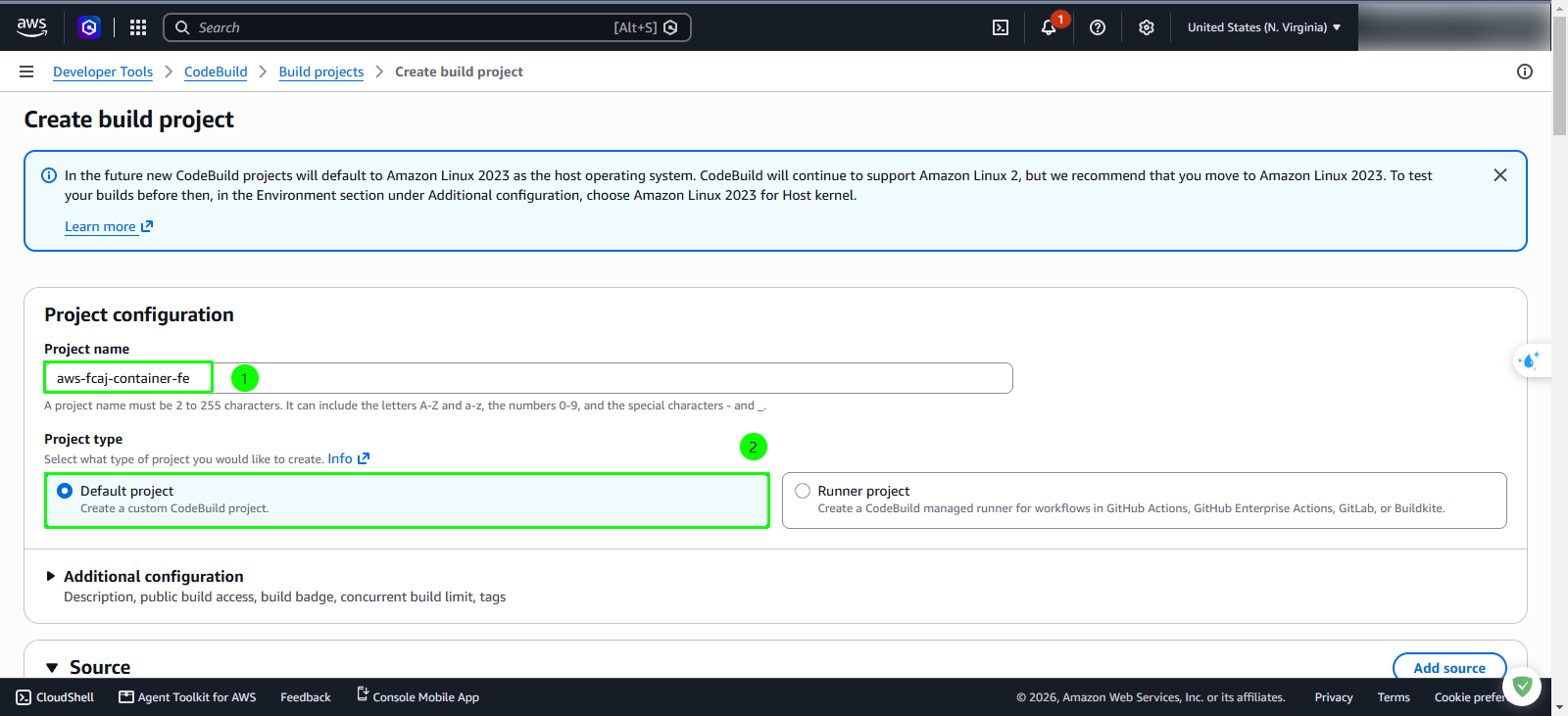 Configure project name and type