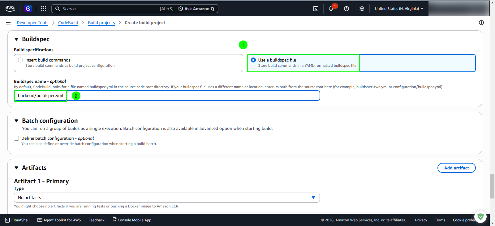 Configure buildspec file and artifacts
