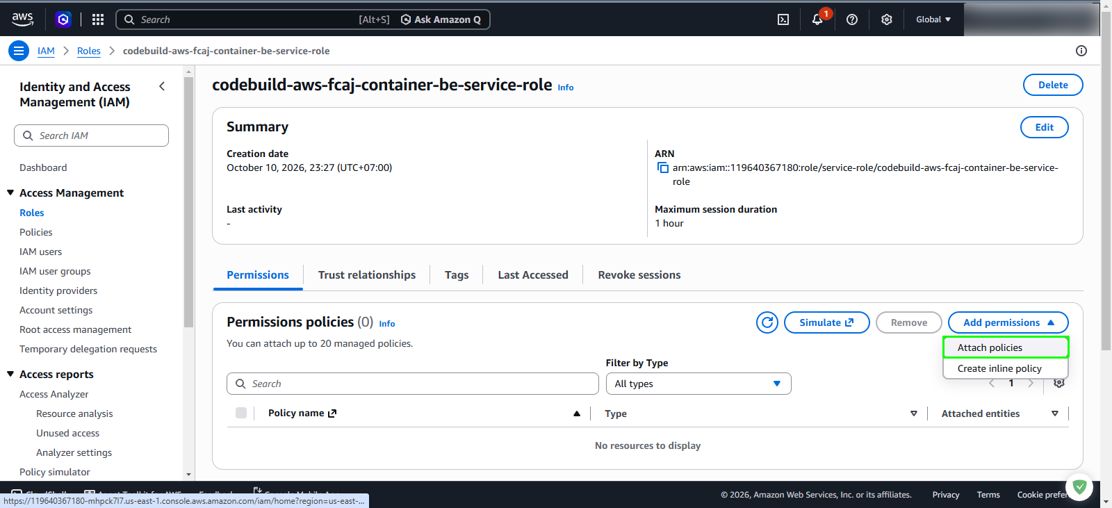 Attach policies to IAM role