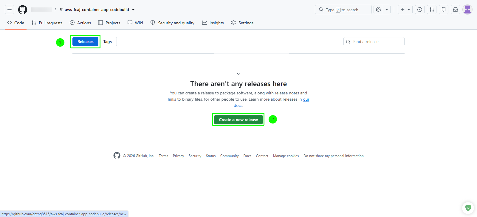 Create new release in GitHub repository