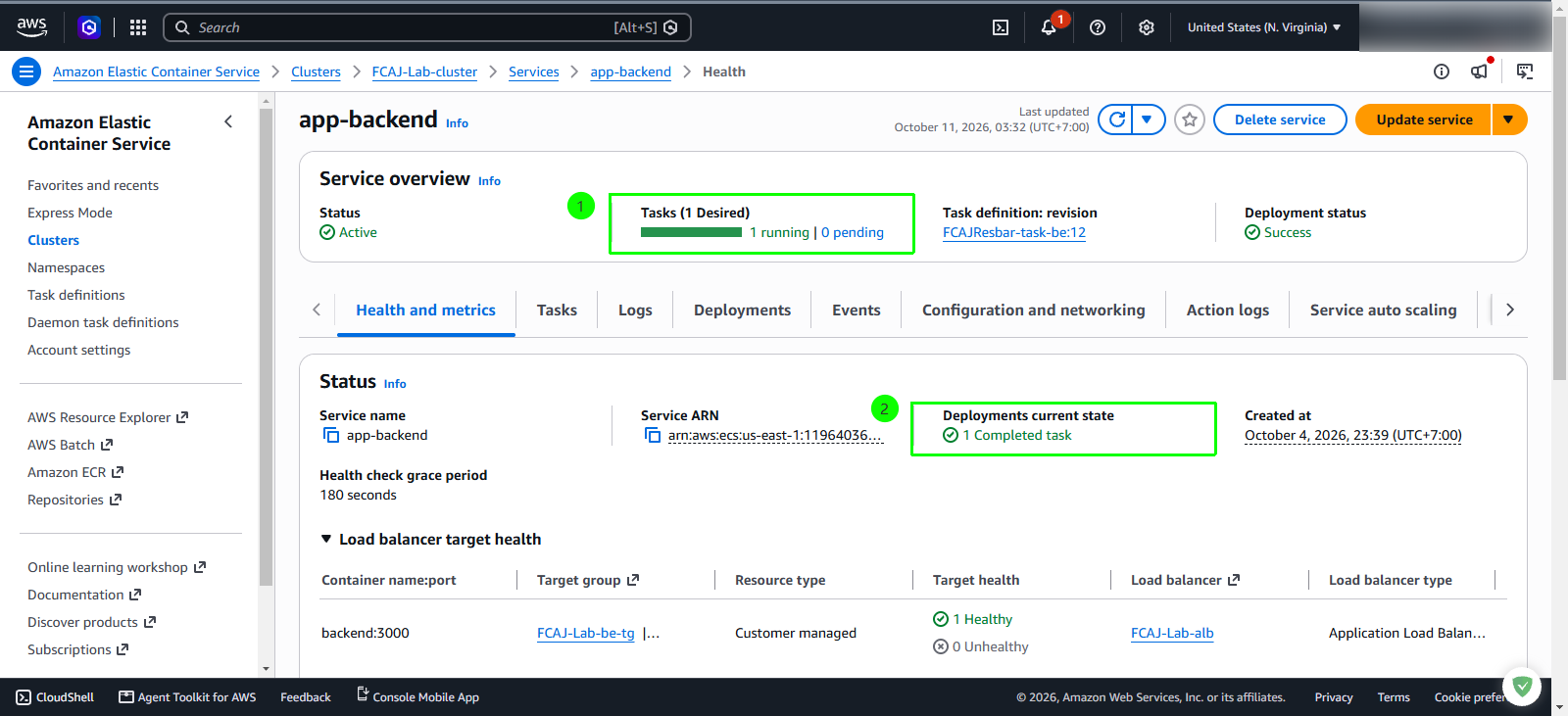 Verify backend service deployment and target health