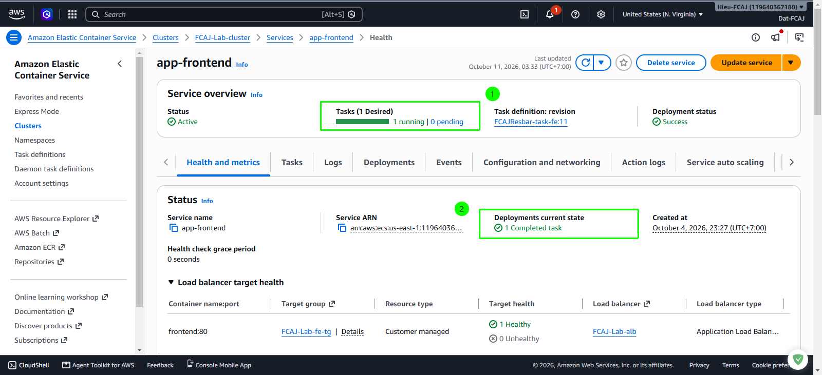 Verify frontend service deployment and target health