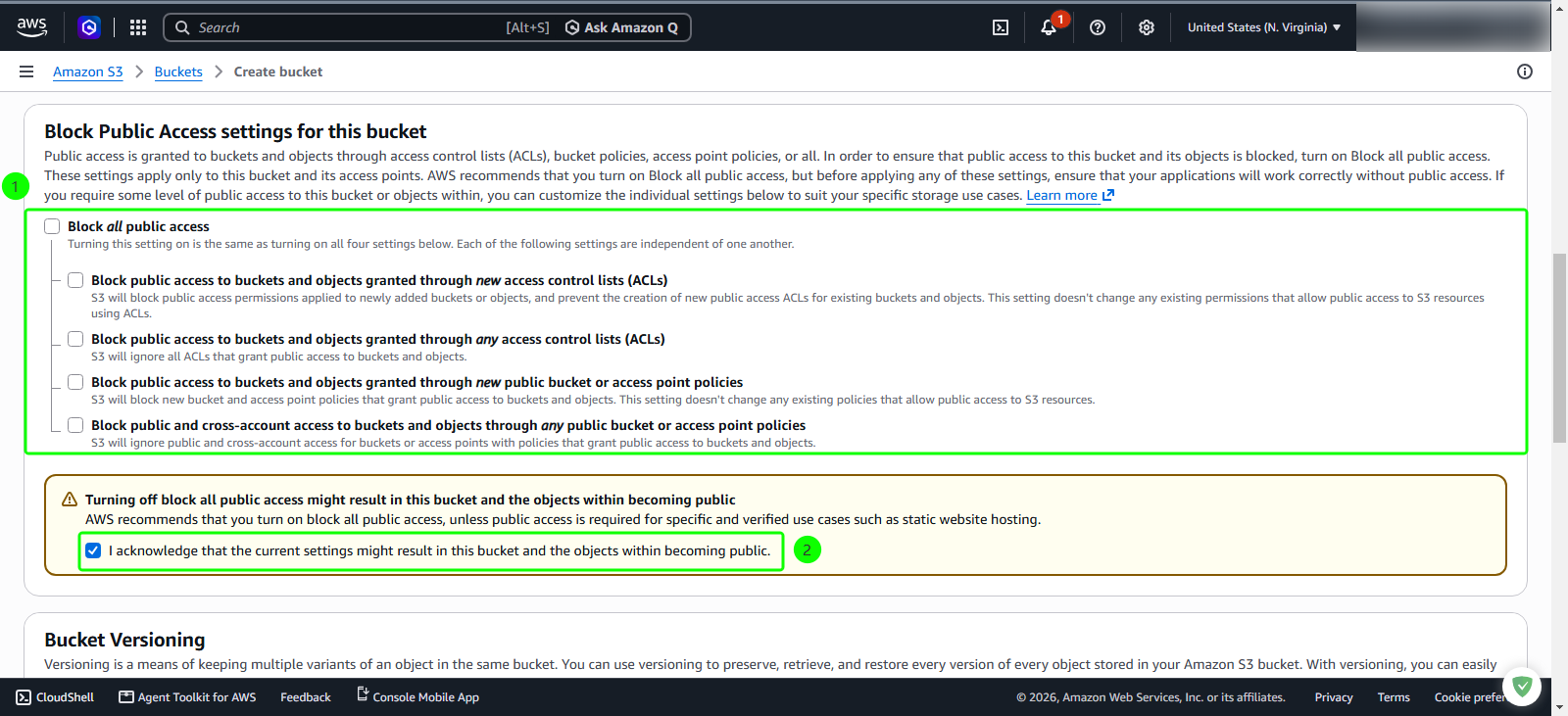 Configure block public access settings