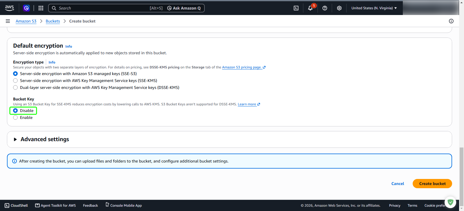 Configure default encryption and submit