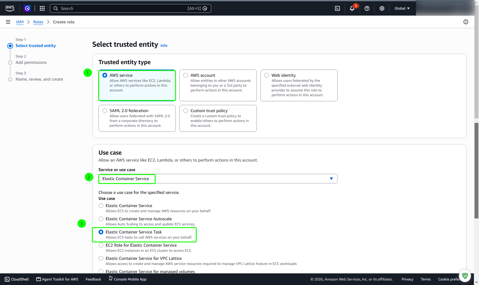 Select ECS task trust entity