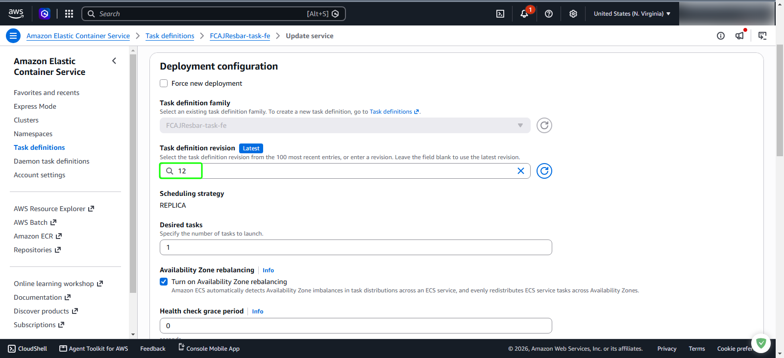 Select revision 12 in deployment configuration