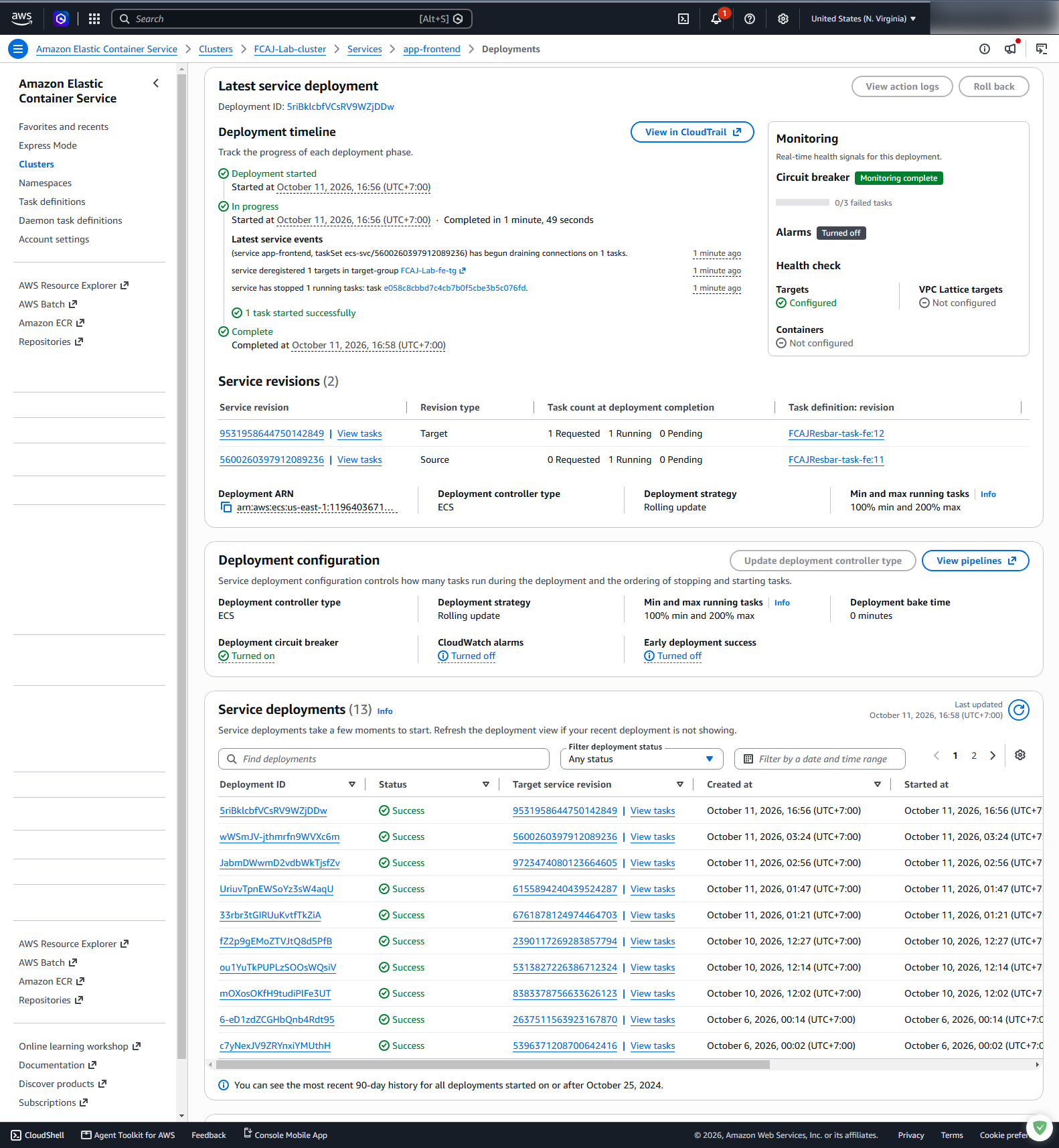 Verify service rolling deployment success