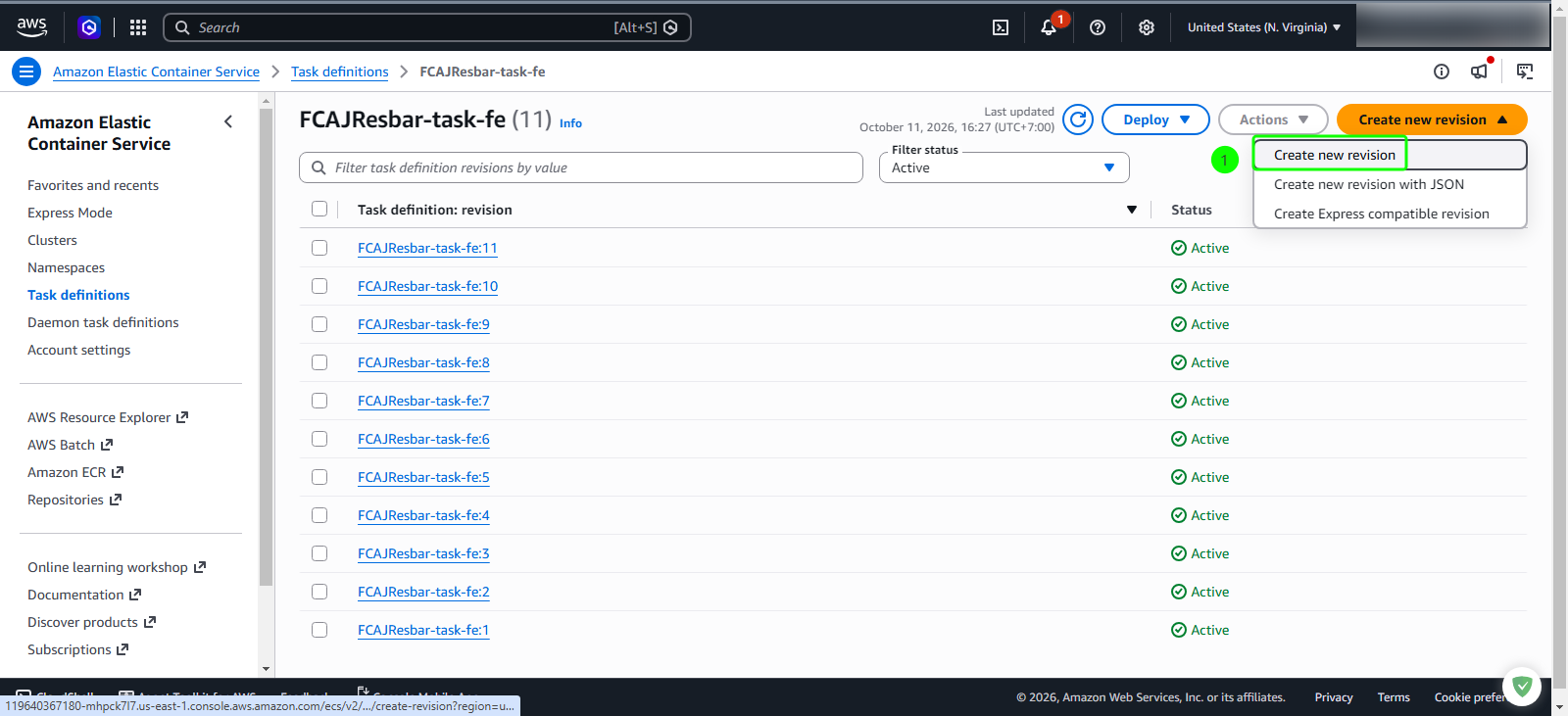 Create new task definition revision