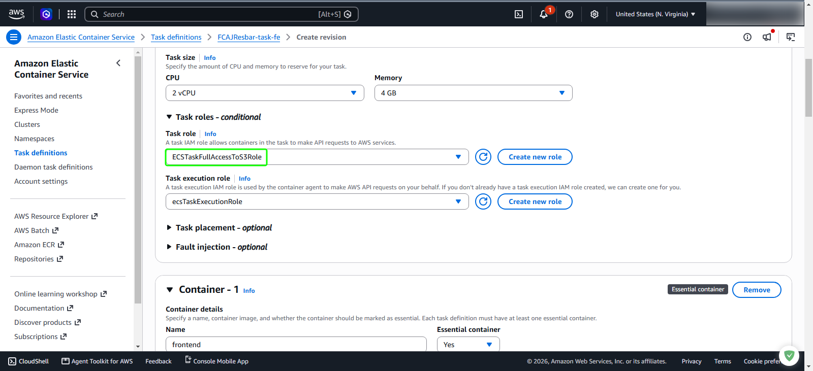 Assign task role ECSTaskFullAccessToS3Role