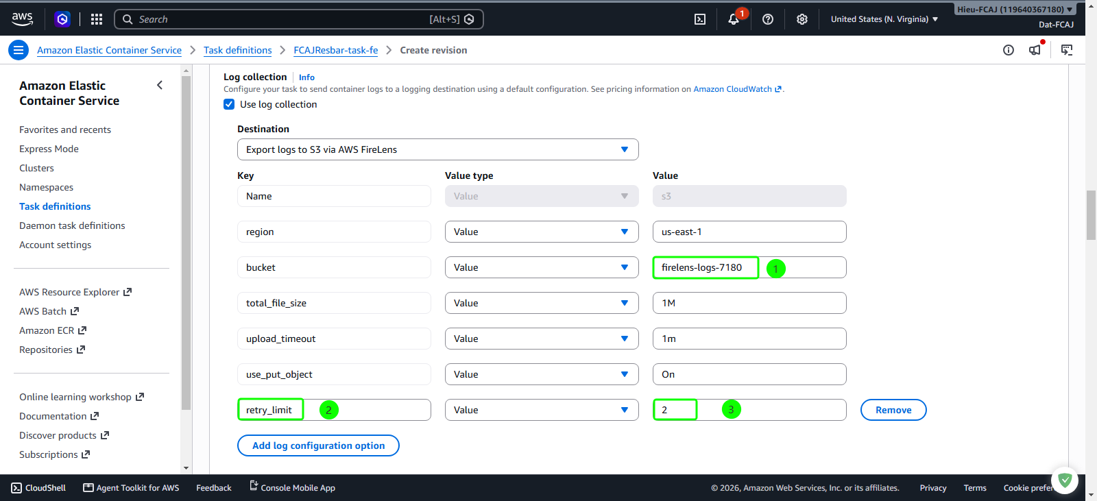 Configure S3 bucket name and retry limit