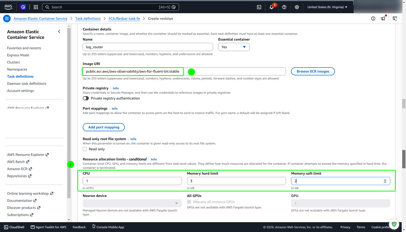 Configure FireLens log router container