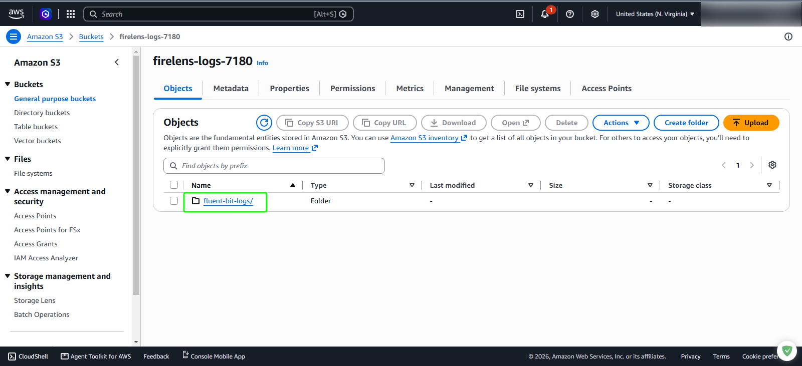 Fluent Bit logs folder in S3 bucket