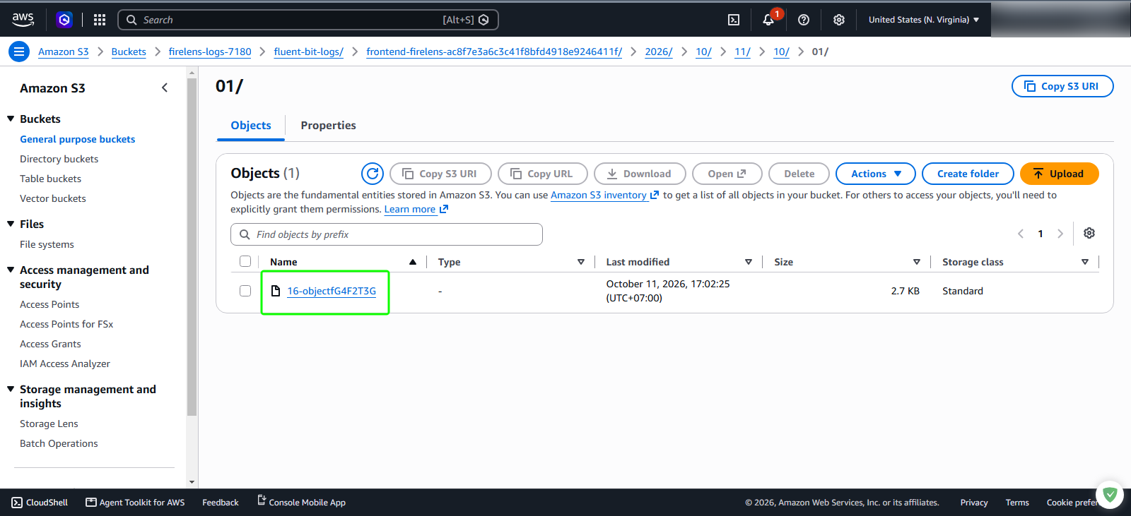 Inspect individual log object in S3
