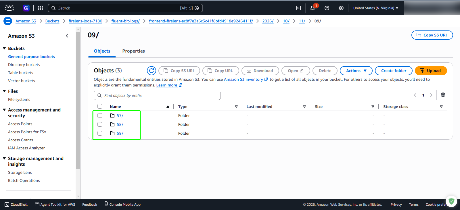 Inspect incremental log folders